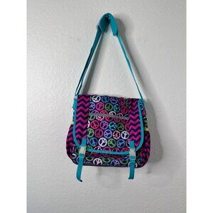 GARNET HILL KIDS Colorful Peace Pattern Messenger School Crossbody Bag Teal Pink